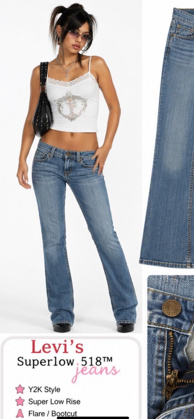 Y2K Indie Sleaze Levi's Superlow 518 Bootcut Jeans size 1s Medium Wash Low Rise